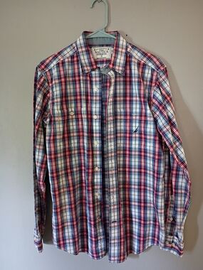 PRICE DROP! Small Nautica Men's Red & Blue Plaid Button-Down Shirt